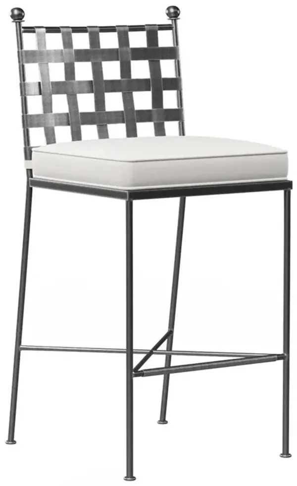Aurore French White Canvas Cushion Metal Outdoor Bar Stool