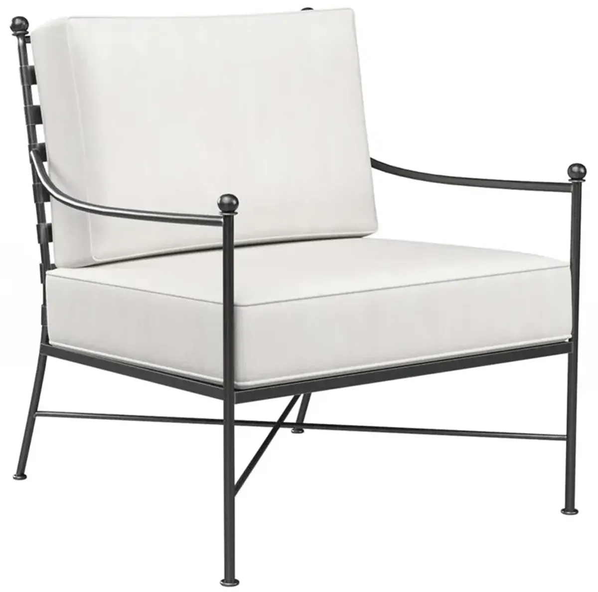 Aurore French White Canvas Cushion Metal Outdoor Club Arm Chair