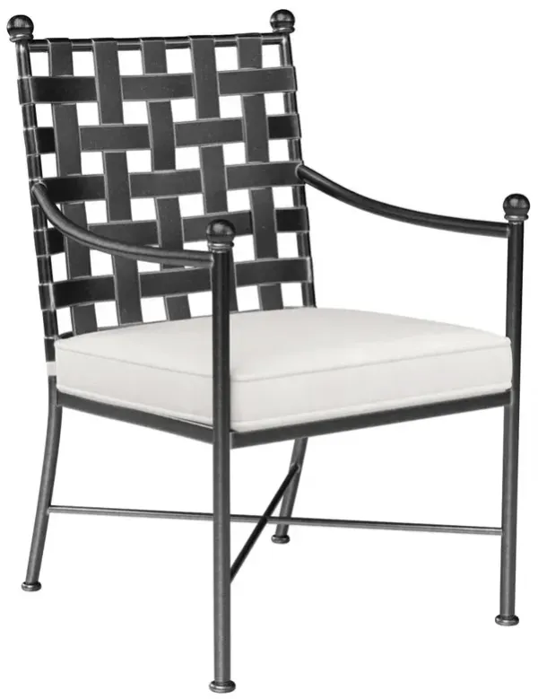 Aurore French White Canvas Cushion Metal Outdoor Dining Arm Chair