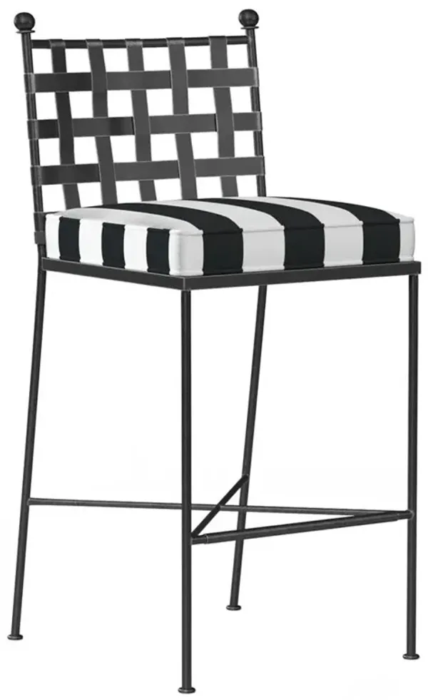 Aurore White Black Stripe Cabana Cushion Metal Outdoor Bar Stool