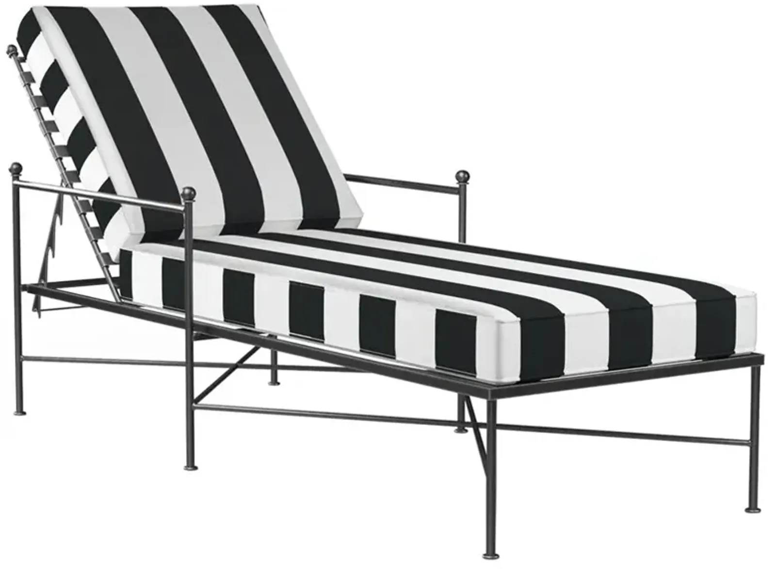 Aurore White Black Stripe Cabana Cushion Metal Outdoor Chaise Lounge