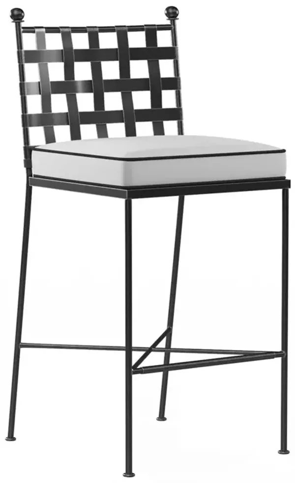 Aurore Cream Cushion Black Welt Metal Outdoor Bar Stool
