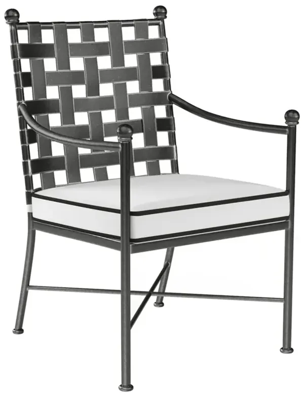 Aurore Cream Cushion Black Welt Metal Outdoor Dining Arm Chair
