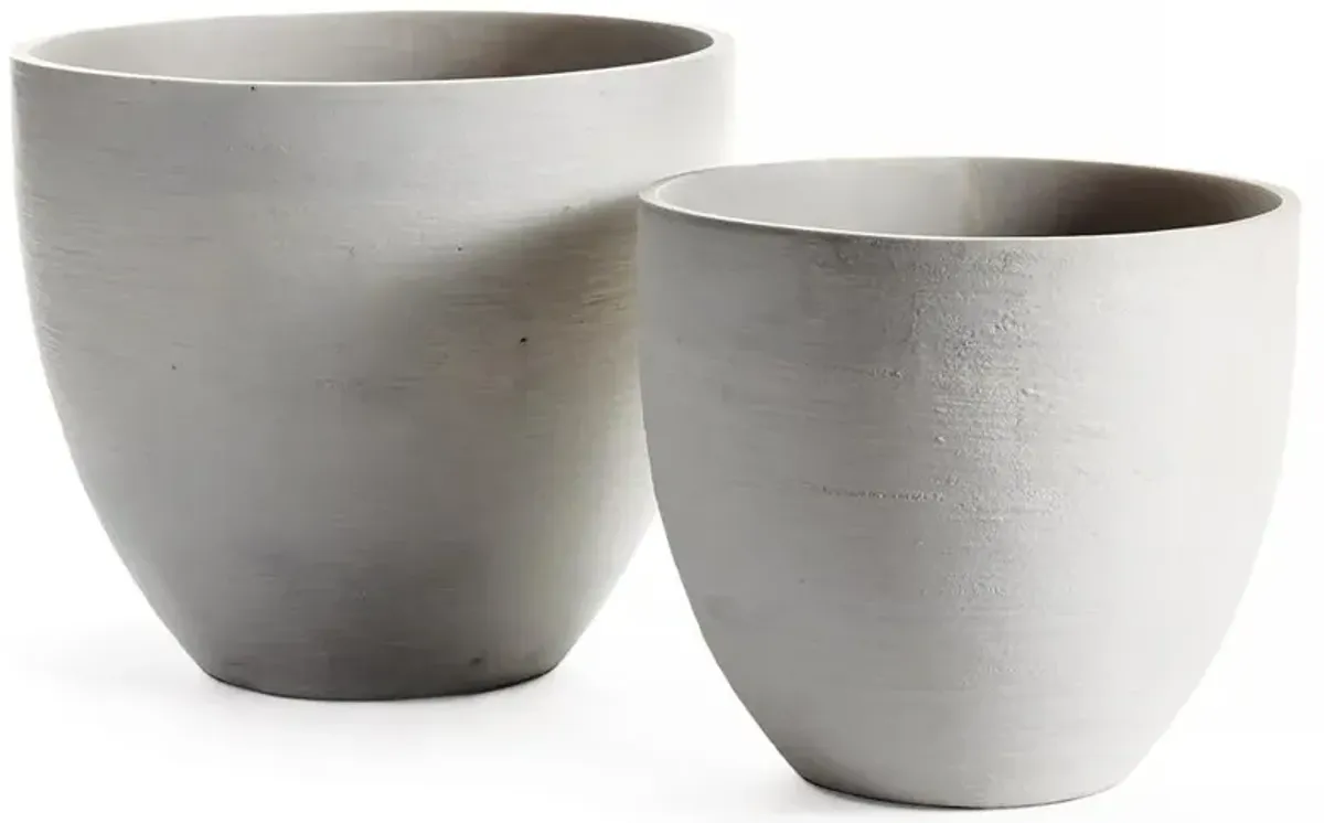 Marra  White Stone Outdoor Tapered Pot - Set of 2