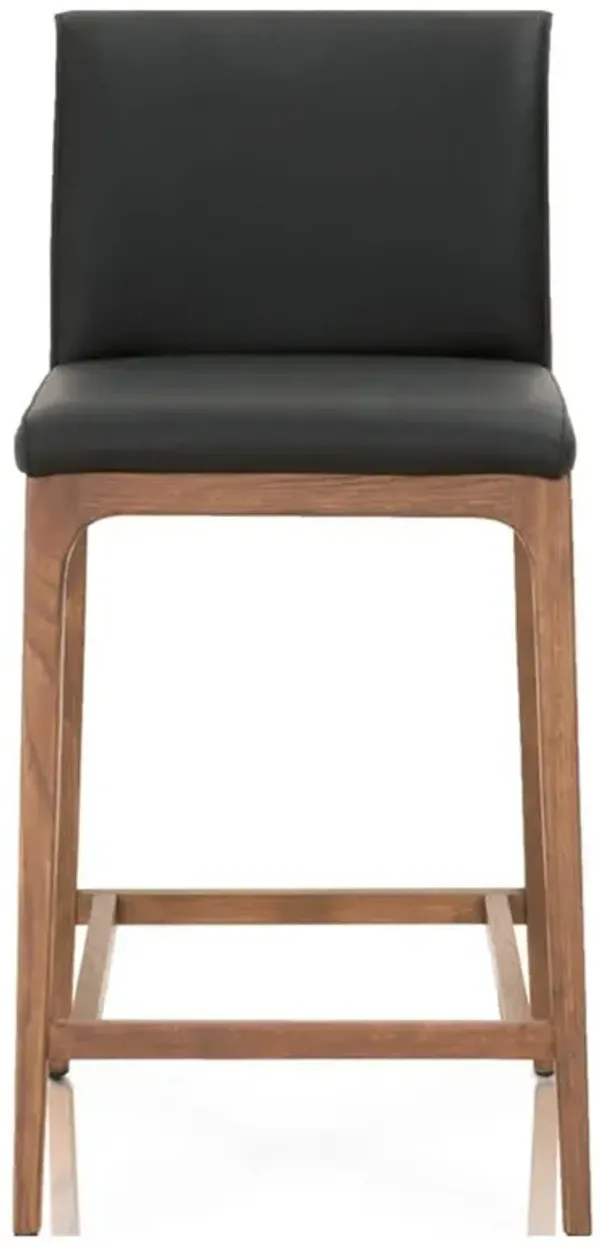 Lexxa Rustic Lodge Oak Black Leather Upholstered Cushion Counter Stool