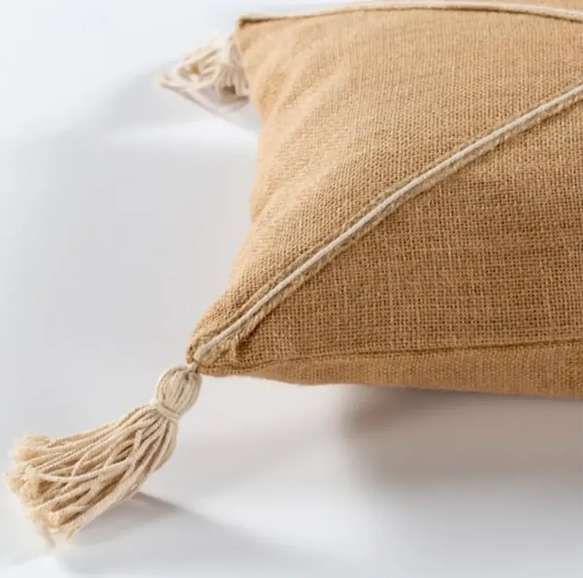 Jack French Country Brown Jute Tassel Decorative Lumbar Pillow - 14x22