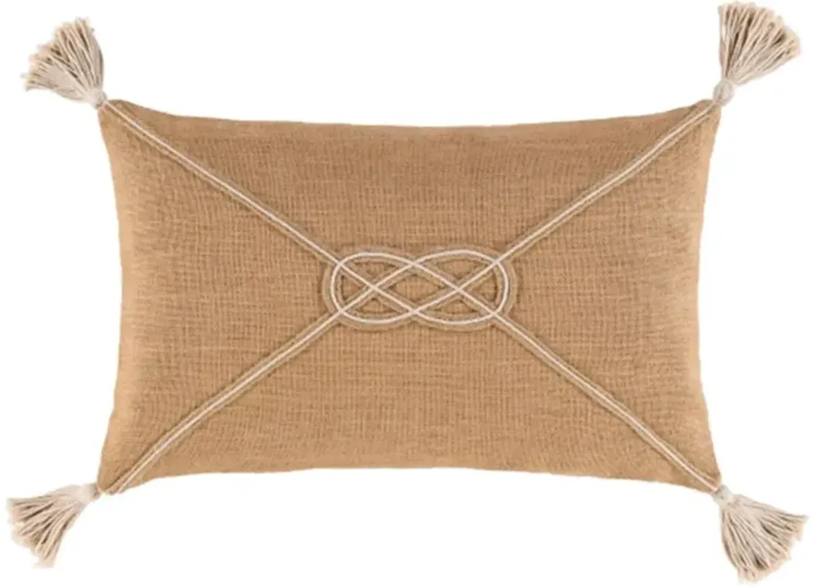 Jack French Country Brown Jute Tassel Decorative Lumbar Pillow - 14x22