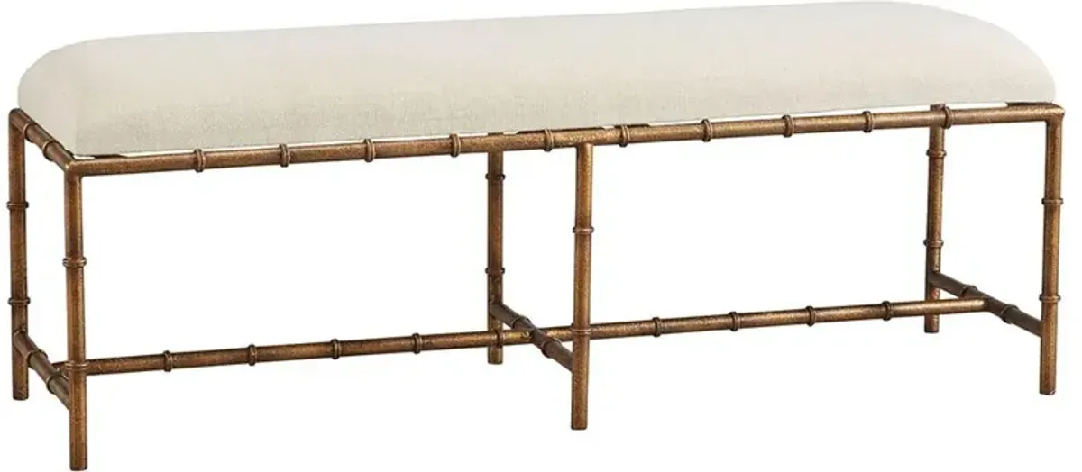 Hani Modern Classic Gold Iron Frame White Performance Linen Seat Bench