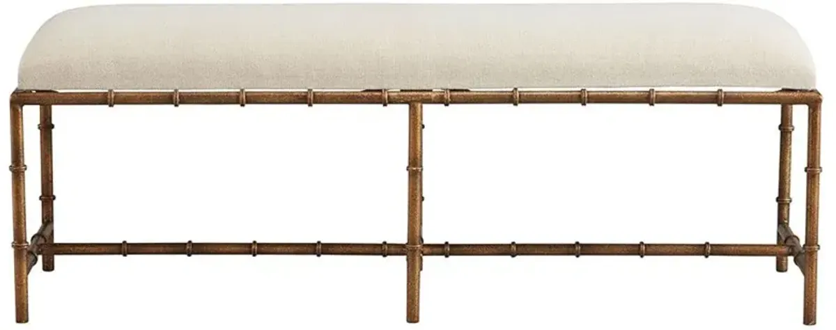Hani Modern Classic Gold Iron Frame White Performance Linen Seat Bench