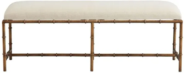 Hani Modern Classic Gold Iron Frame White Performance Linen Seat Bench