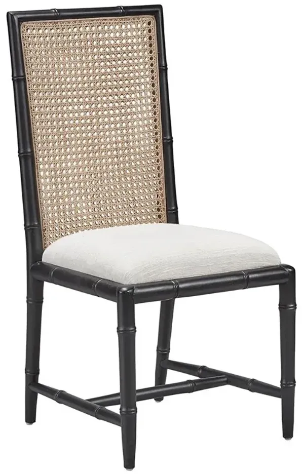 Blanca Coastal Beach Black Wood White Upholstered Seat Side Chair