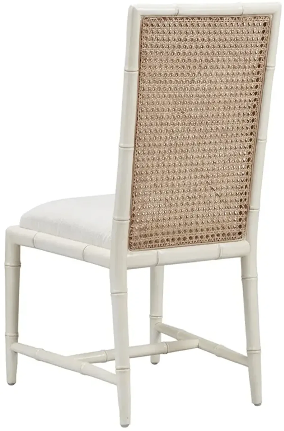 Blanca Coastal Beach White Performance Cream Mahogany Woven Cane Dining Chair