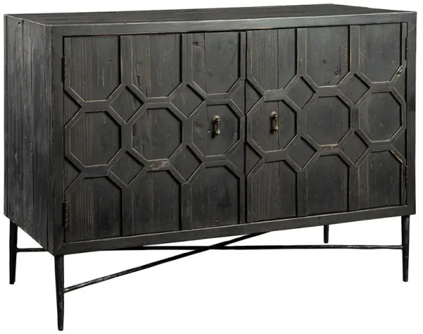 Darleen Industrial Loft Black Pine Wood Black Iron Frame 2-Door Cabinet