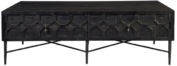 Darleen Industrial Loft Black Pine Wood Black Iron Frame Coffee Table