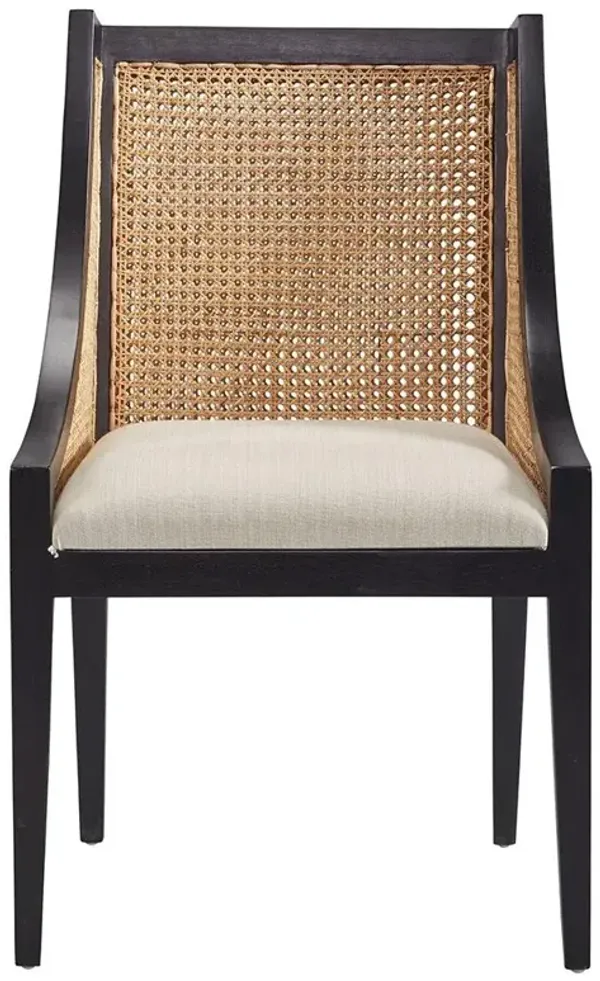 Lyndon Coastal Black Mahogany White Upholstered Seat Cane Dining Chair