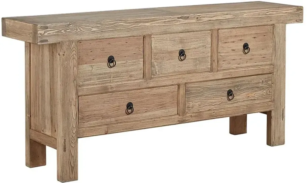 Elma Rustic Lodge Brown Pine Wood 5-Drawer Buffet