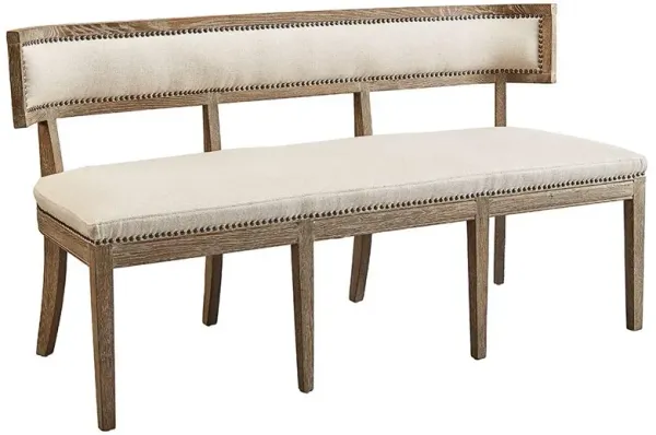 Rosie French Country Brown Oak Wood Beige Performance Cushion 3-Seat Banquette