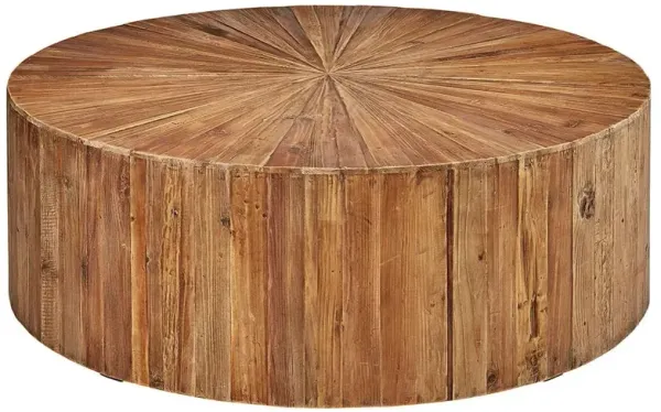 Dixiie Rustic Lodge Solid Brown Pine Wood Round Drum Coffee Table