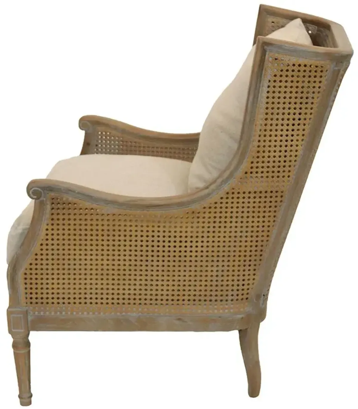 John French Country Brown Oak Wood Beige Performance Cushion Occasional Chair