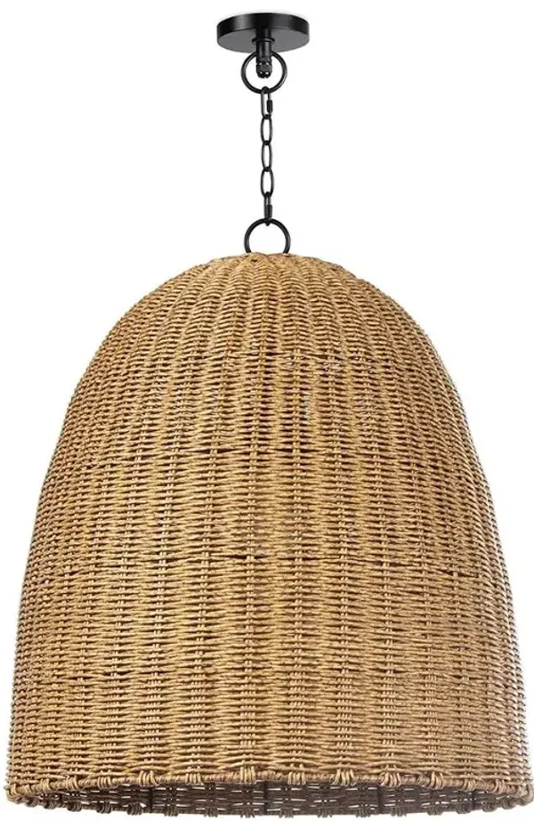 Beehive Woven Rattan Black Metal Outdoor Pendant - Large