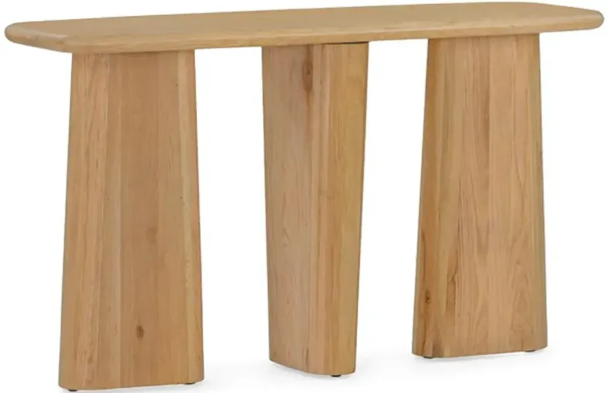 Laura Rustic Lodge Brown Oak Wood Round Edge Console Table