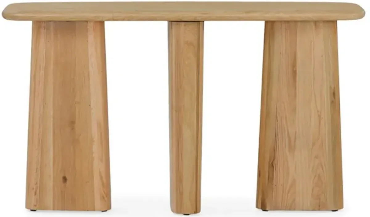 Laura Rustic Lodge Brown Oak Wood Round Edge Console Table