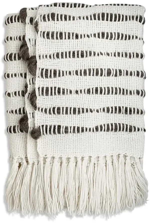 Riona Modern White Wool Brown Striped Handwoven Throw Blanket