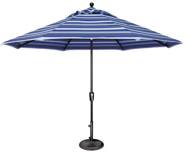 Alice Modern Blue Stripe Sunbrella Black Aluminum Outdoor Umbrella - Large