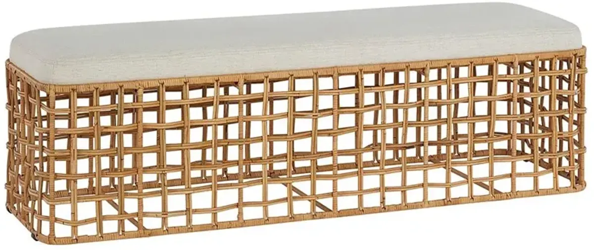 Andi Coastal Beach White Performance Cushion Brown Rattan Bedroom Bench