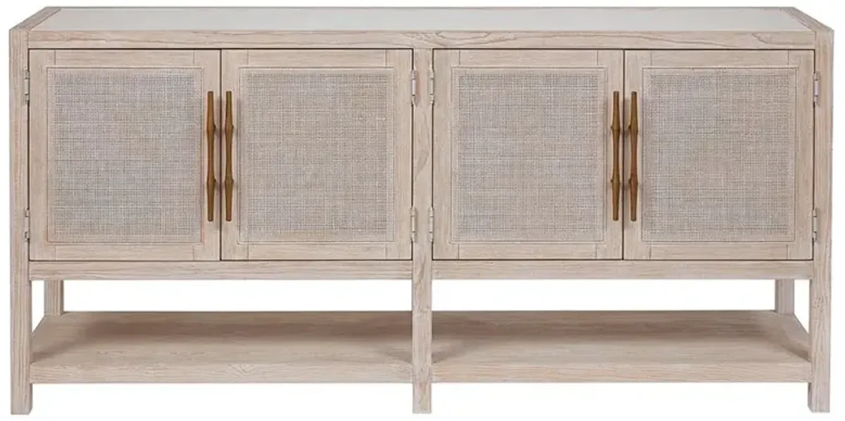 Miya Coastal Beach Cream Wood 4 Door Sideboard