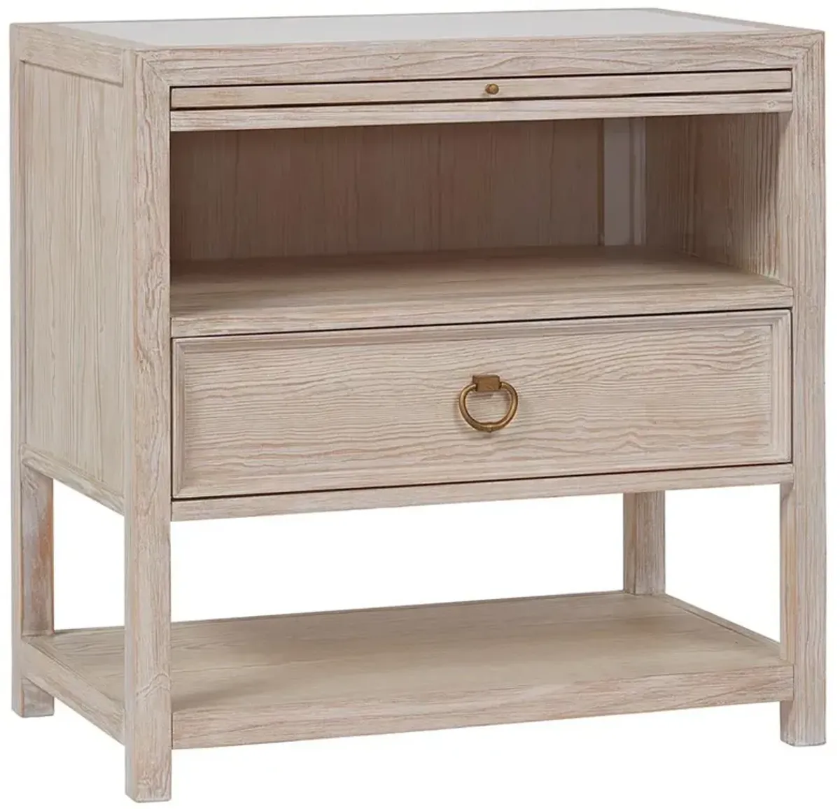 Naya Coastal Beach Cream Wood 1 Drawer Nightstand