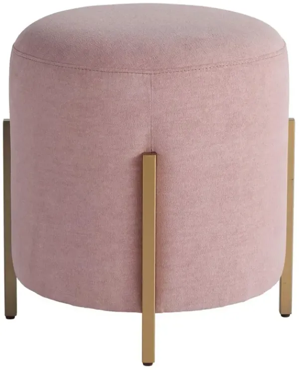 Riya Hollywood Regency Pink Cushion Gold Metal Round Pouf