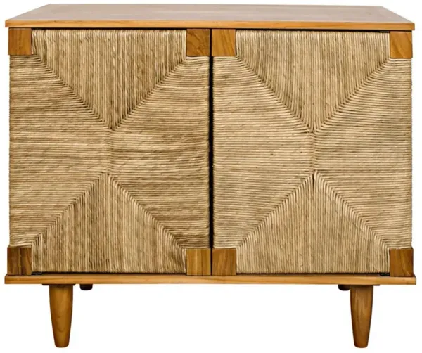 Nivara Coastal Beach Brown Teak Wood Frame Natural Seagrass 2-Door Sideboard