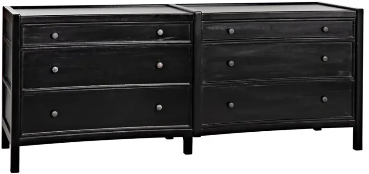 Helaena Rustic Lodge Black Mahogany Wood 6 Drawer Double Dresser
