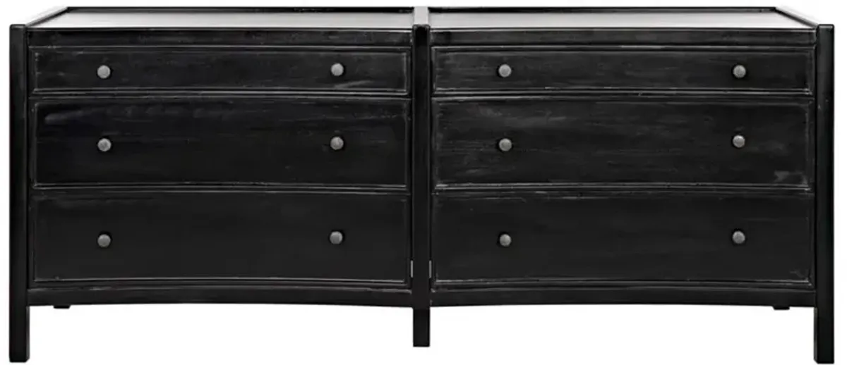 Helaena Rustic Lodge Black Mahogany Wood 6 Drawer Double Dresser