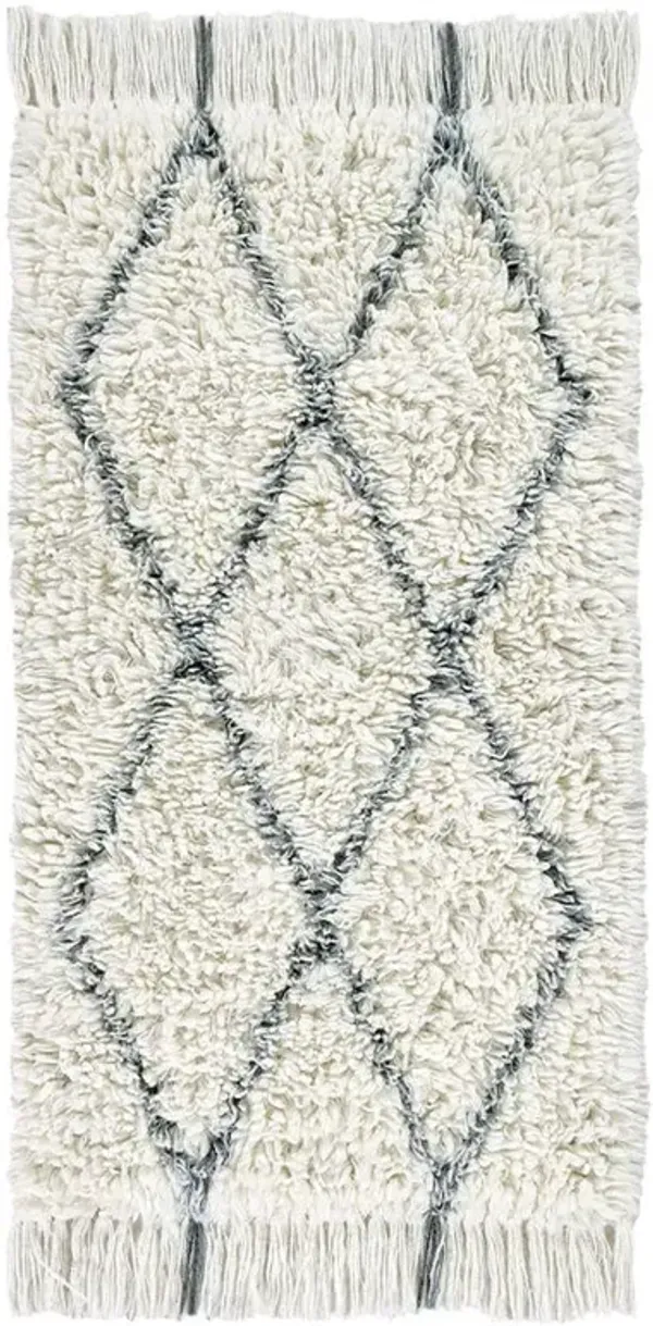 Berber Modern Classic White Wool Diamond Shag Washable Rug - 2'7"x4'7"