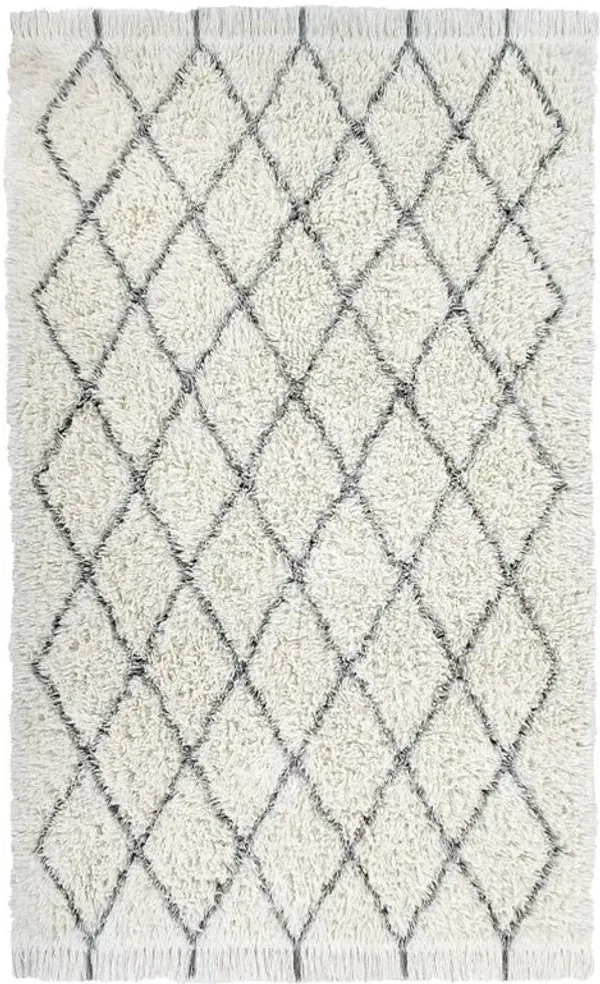 Berber Modern Classic White Wool Diamond Shag Washable Rug - 6'7"x9'11"
