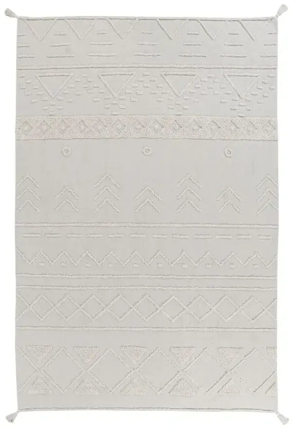 Tribu Global White Cotton Tribal Patterned Washable Rug - 5'7"x8'