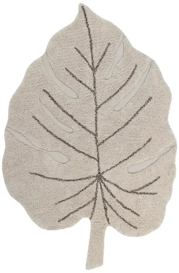 Monstera Modern White Cotton Leaf Patterned Washable Rug - 4'x5'11''