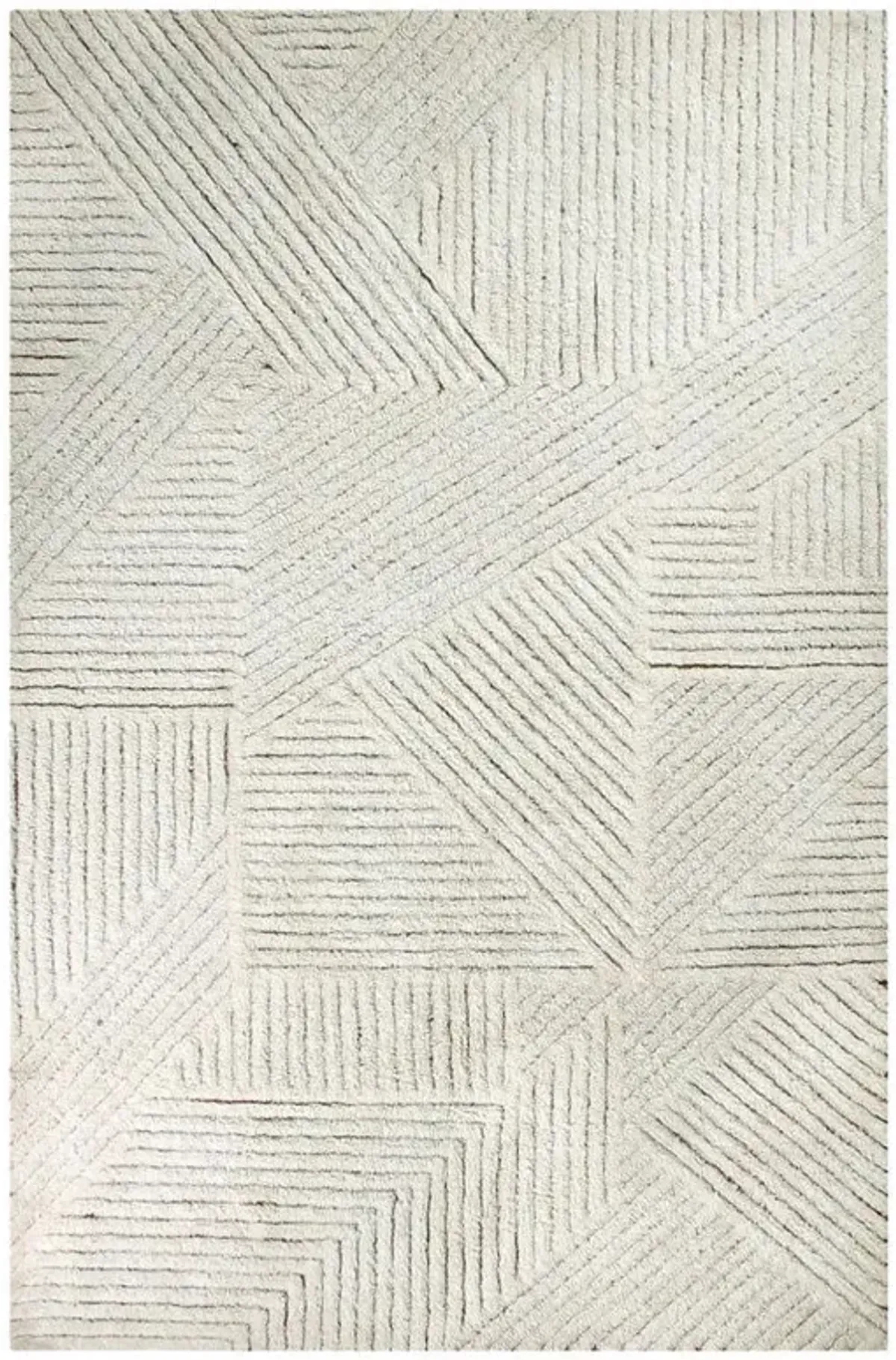Almond Valley Modern White Wool Patterned Washable Rug - 5'7''x7'11''