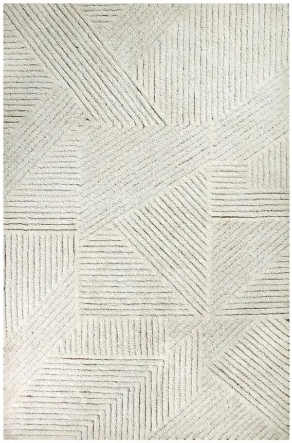 Almond Valley Modern White Wool Patterned Washable Rug - 5'7''x7'11''