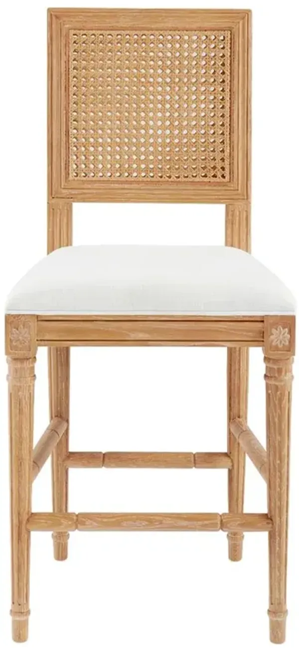 Annette French Natural Oak White Upholstered Seat Counter Stool