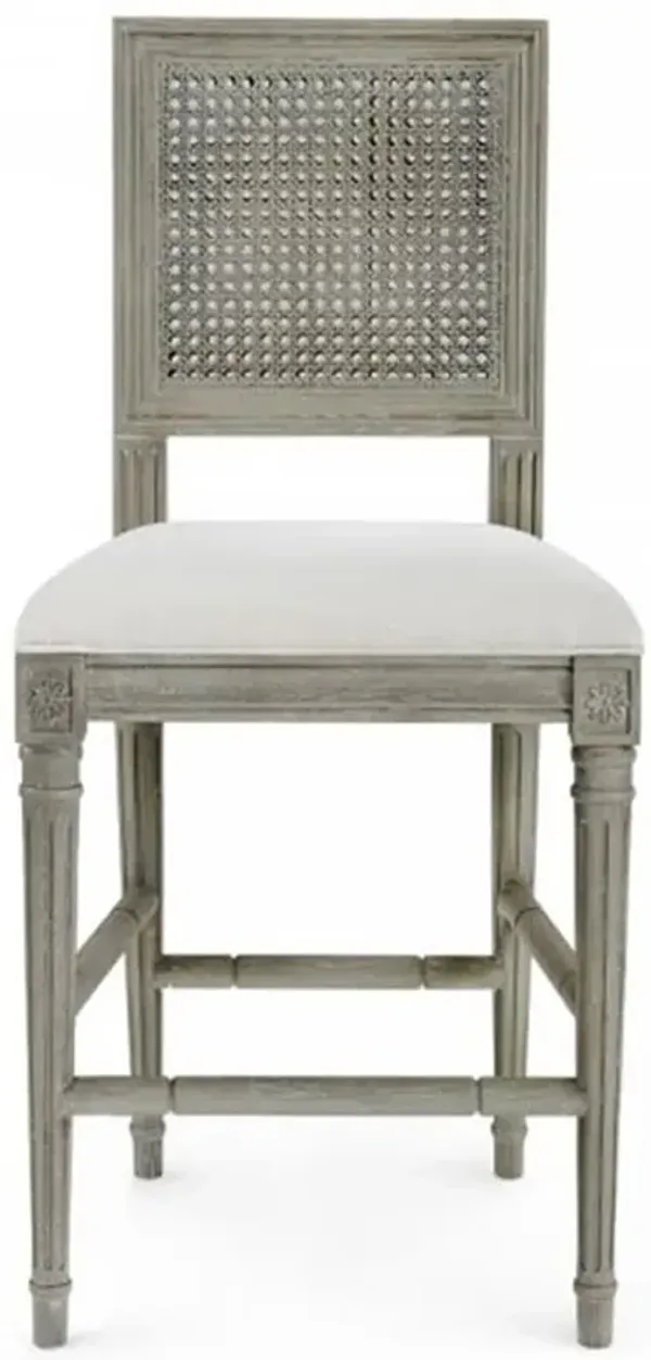 Annette French Grey Oak Wood White Upholstered Seat Counter Stool