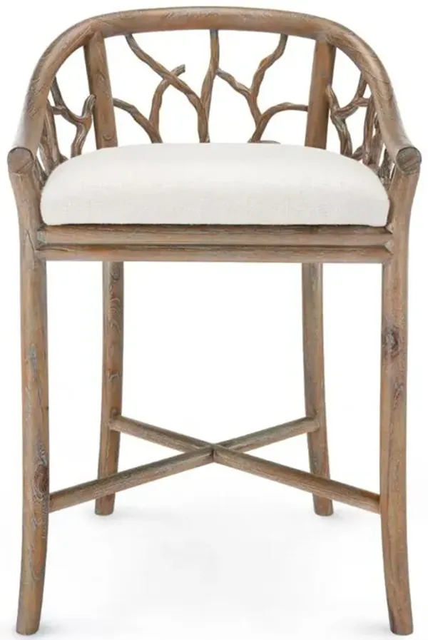 Bosco Driftwood Mahogany White Upholstered Seat Counter Stool