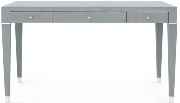 Claudette Modern Wrapped Grey Linen Nickel Accent Office Desk