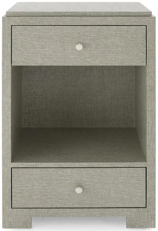 Fedor Modern Grey Grasscloth Silver Round Pulls 2 Drawer Nightstand