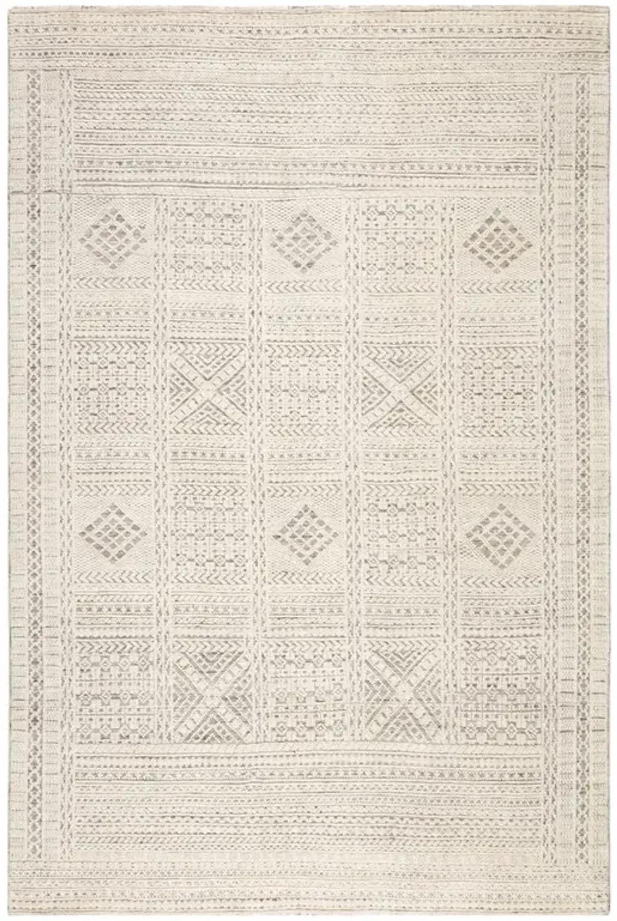 Anitta Global White Wool Geometric Patterned Hand Knotted Rug - 9'x13'