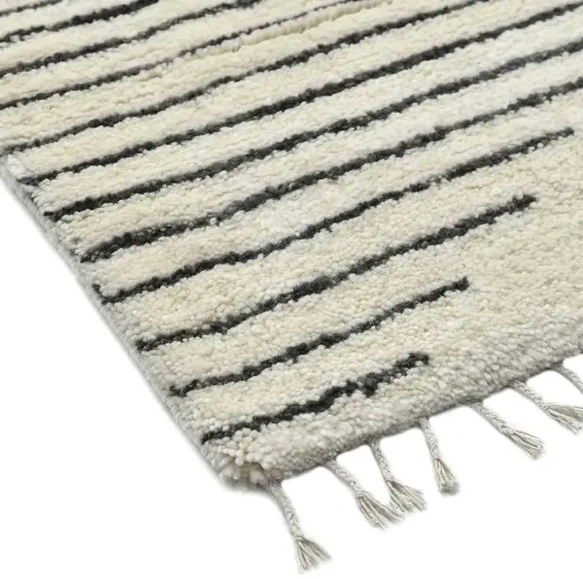 Bernar Modern Classic Cream Wool Diamond Shag Hand Knotted Rug - 5'x8'