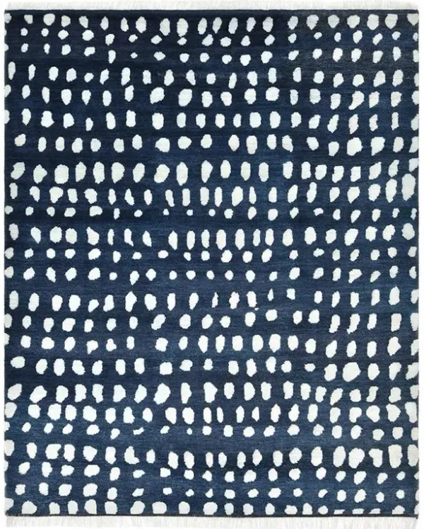 Irma Modern Navy Wool Dot Patterned Hand Knotted Rug - 5'x8'