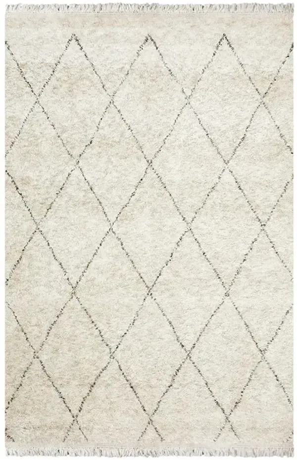 Sanaya Moroccan Linen Beige Wool Diamond Patterned Hand Knotted Rug - 9'x12'